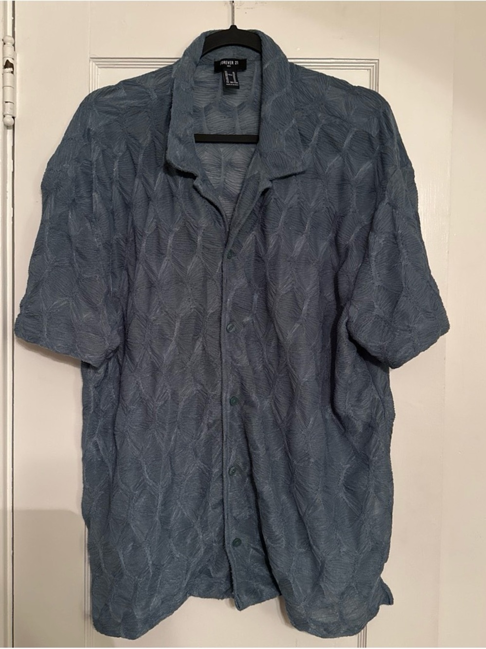 Forever 21 Men's Textured Short-Sleeve Button-Up Shirt - Blue Gray